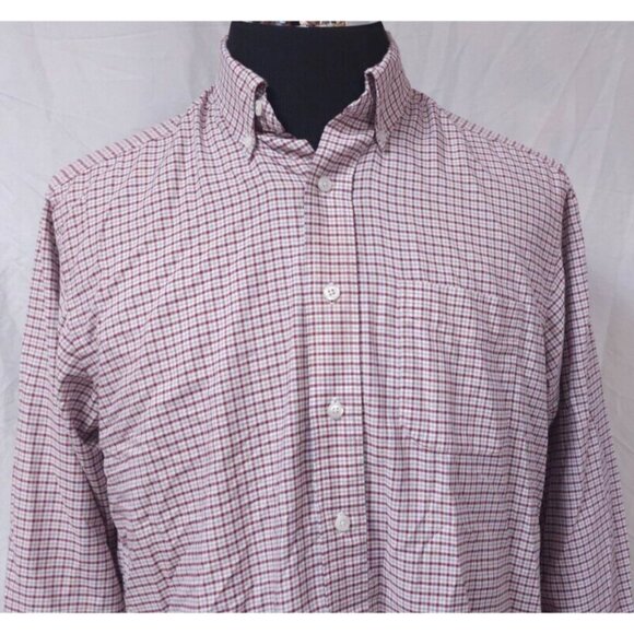 LL Bean Mens 16.5-33 Red Plaid Single Needle Tailoring Button Down Soft Shirt - Picture 2 of 10